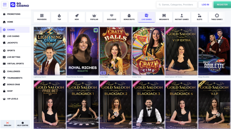 एसजीकैसिनो लाइव गेम्स एरिया