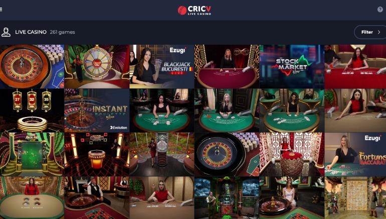 CricV Live Dealers games sections 